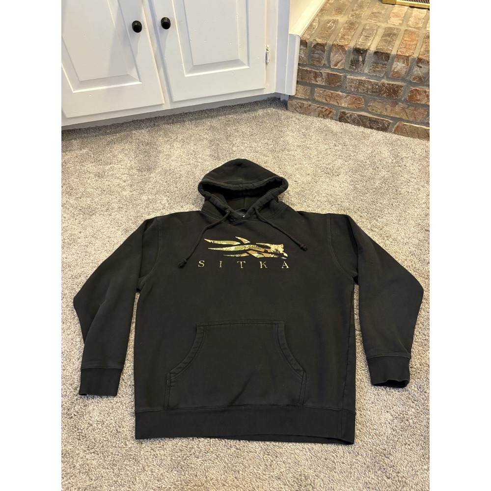 Sitka Gear Sweatshirt Mens Large Black Hoodie Pullover Logo Graphic Hunting Rare